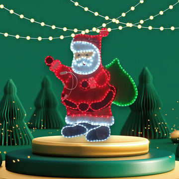Papá Noel En Manguera Led Luces Navideñas Roja, Blanco Y Verde
