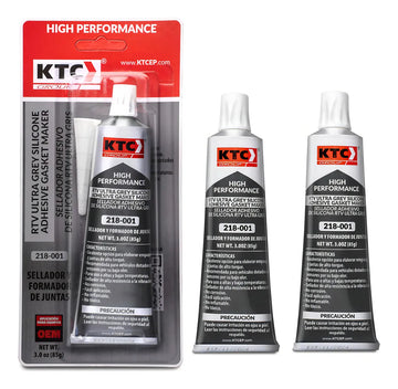 Set X3 Silicona RTV Ultra Grey 85Gr KTC, No Corrosivo, Resistente a 343°C, Ideal para Aplicaciones Mecánicas, Alta Durabilidad y Adhesión.