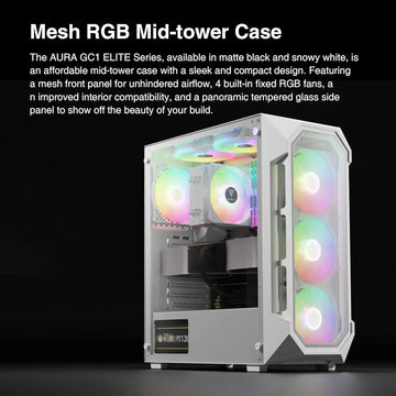 Caja De Pc Gamdias Aura Gc1 Elite Argb Media Torre Blanca