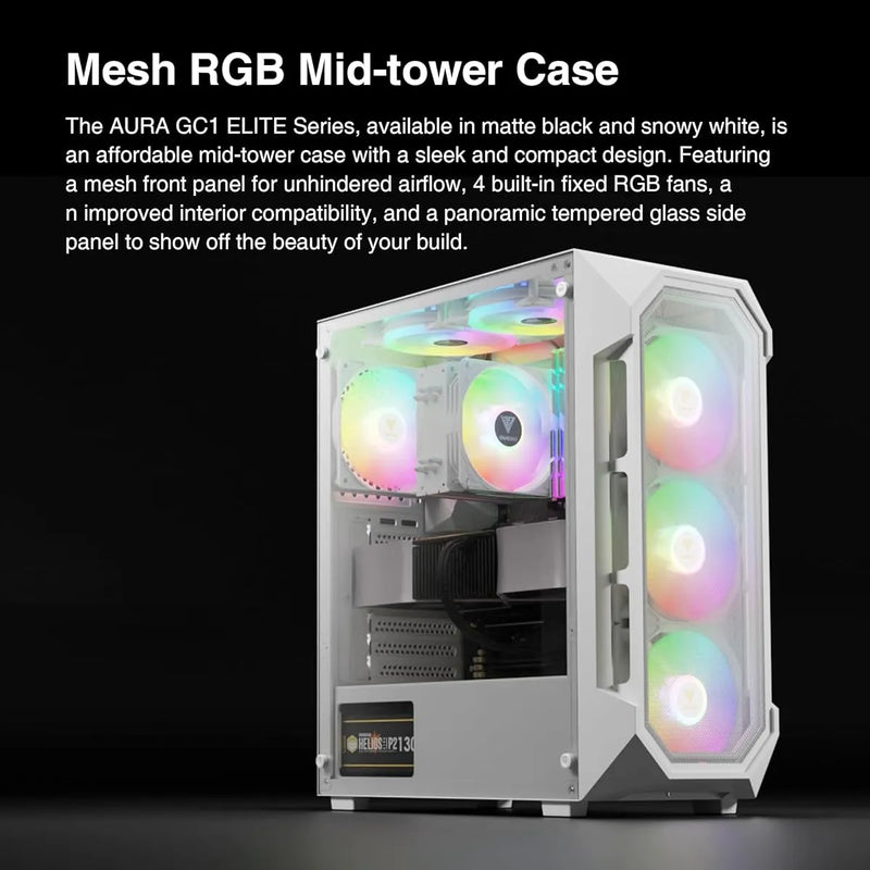 Caja De Pc Gamdias Aura Gc1 Elite Argb Media Torre Blanca