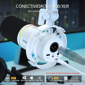 Maono PD200X Micrófono Pc Gamer Rgb Dinamico Usb/xlr Podcast Color Blanco