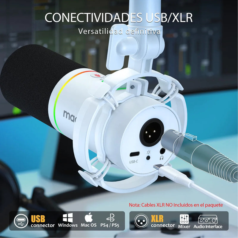 Maono PD200X Micrófono Pc Gamer Rgb Dinamico Usb/xlr Podcast Color Blanco