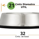 Comedero Plato Bebedero Perro Grande 21 Cmts Diametro, Acero Plateado