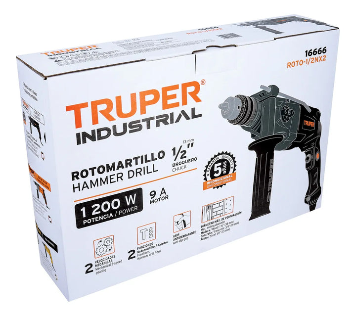 Taladro Percutor 1/2 Industrial 1200w Truper 3 Años Garantia - Gris - 60