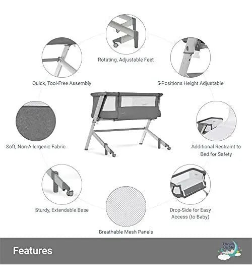 Cuna Colecho Y Moisés Portátil, Gris, Ajustable, Plegable.