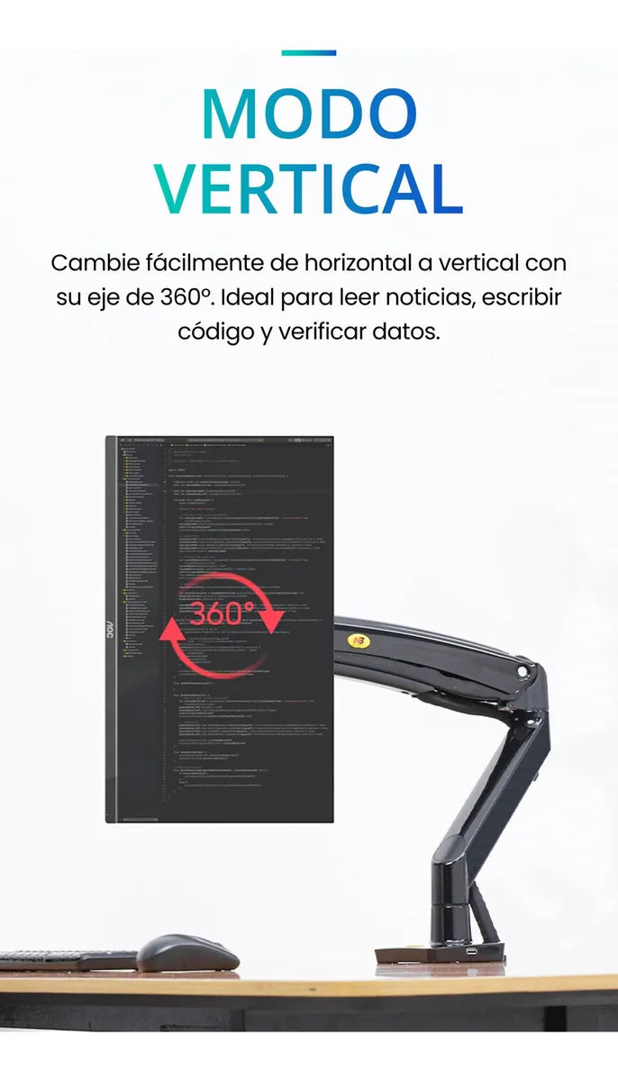 Soporte Ergonomico Monitor Grandes Pantallas Conector Usb Carbón Mate