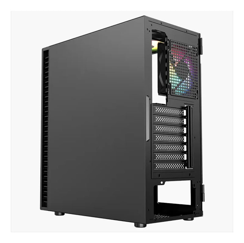 Chasis Atx Xyz Airone 100 Glass 6.fan Argb Negra Vidrio Temp Negro