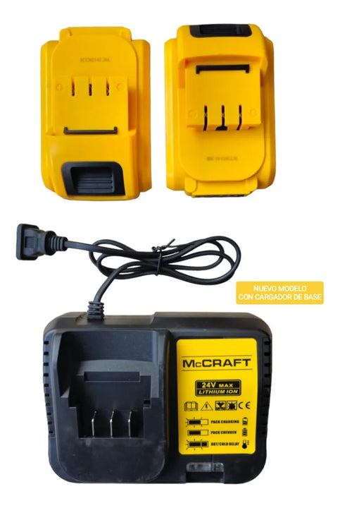 Taladro Inalámbrico De 24v Potente 2 Baterías 2 Velocidades Amarillo 50/60