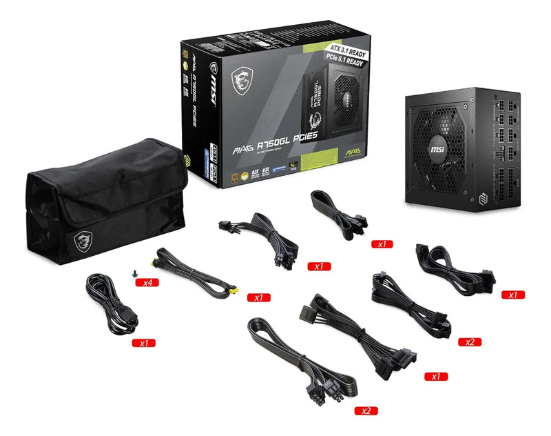 Fuente De Poder Msi Mag A750gl Pcie5 750w 80plusgold Fullmod Negro