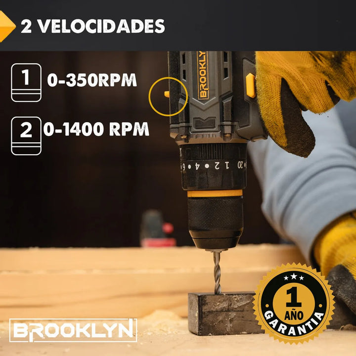 Taladro Brooklyn Inalambrico 50/60 Hz + 2 Baterias 20v Taladro Percutor