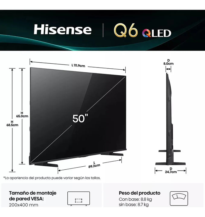Televisor Hisense Smart 50 Qled 50q6qv