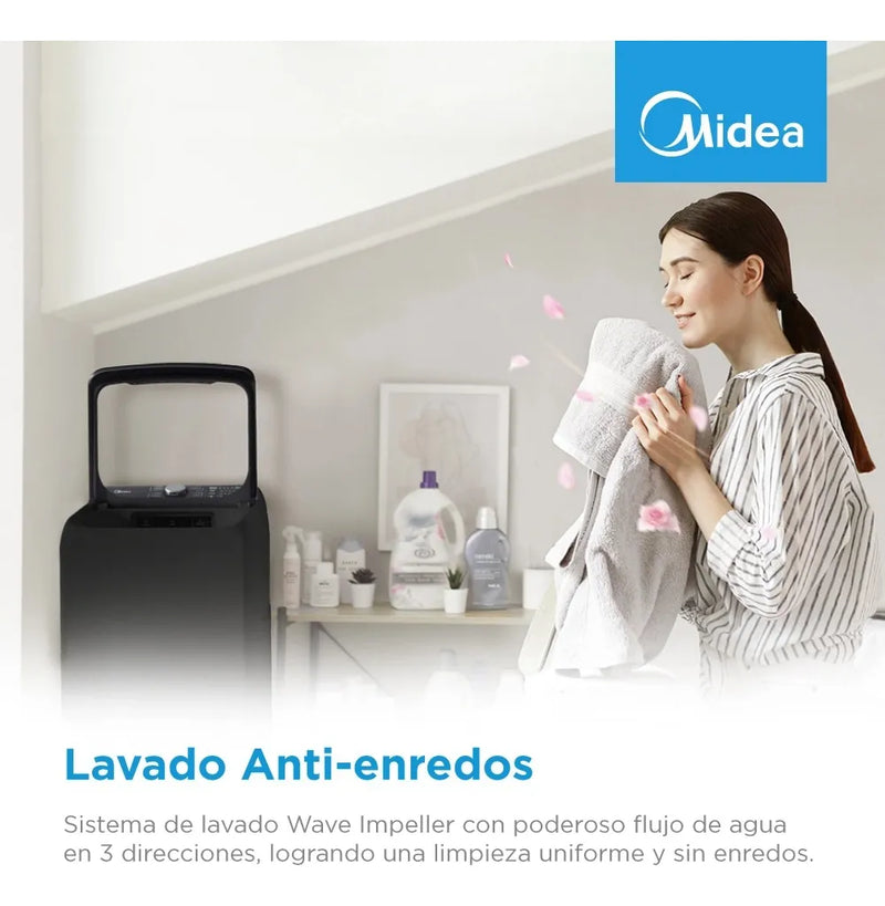 Lavadora Carga Superior 18 Kg Titanio Acero Inoxidable Midea Gris