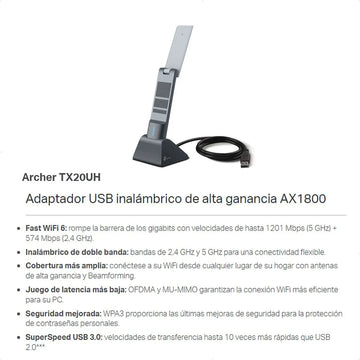 Tp Link Archer Tx20uh, Adaptador Usb Wifi 6 Ax1800 High Gain