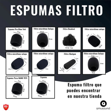 Filtro Micrófono Espuma Cortaviento Solapa Mesa X 5 Un Negro