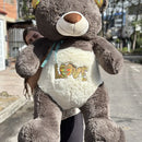 Oso De Peluche Gigante Metro Y Medio 1,55 + Moño + 3 Globos Gris Oscuro