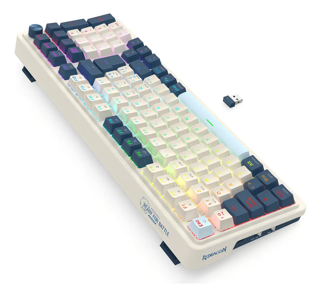 Teclado Wireless Redragon Eisa Pro K686wb Blanco Azul Rgb Ñ Blanco/azul Español Latinoamérica