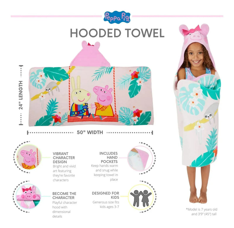 Toalla Con Capucha Pepa Pig Niños Baño Playa Piscina Rosa