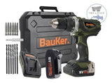 Taladro percutor atornillador inalámbrico de 13mm Bauker CD180JN-2P 18V + accesorios
