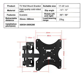 Soporte Pantalla Tv Pared Vesa 14 A 42 Pulgadas Brazo Articu Color Negro
