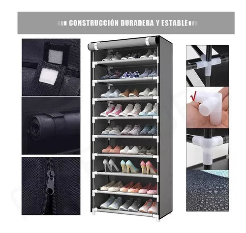 Zapatera Closet De 9 Niveles Armable Color Gris