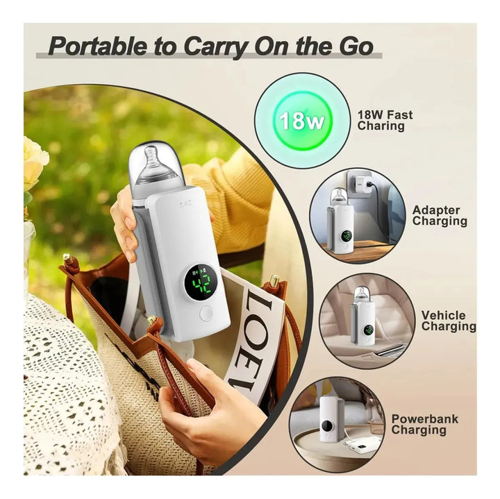 Calentador Tetero Biberones Portátil Inalámbrico Pantalla Blanco