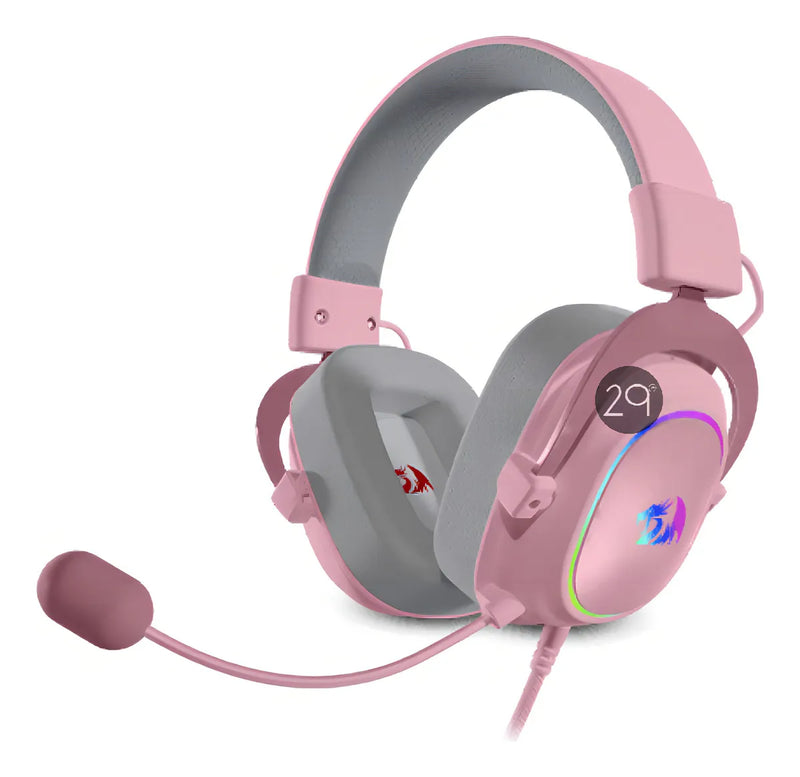 Auriculares gamer Redragon Gamer Zeus X H510-RGB rosa con luz LED