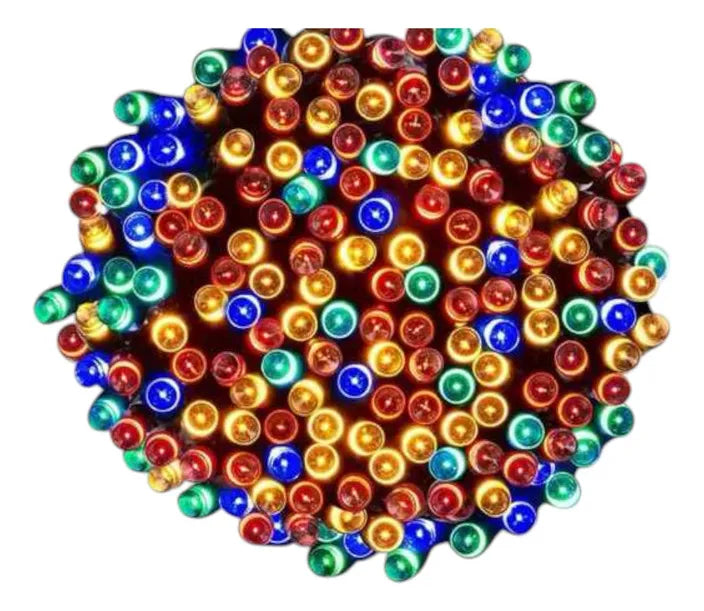 Luz Led Solar Con 100 Bombillas Rgb Decorativa Navideña Negro