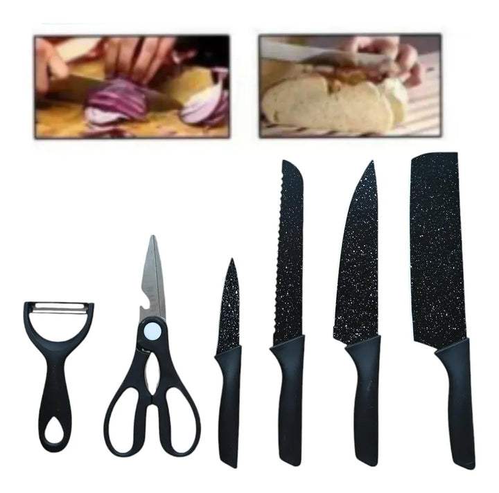 Set De Cuchillos Juego X6 Piezas Color Negro