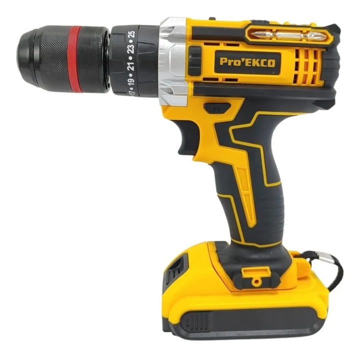 Taladro Inalámbrico Percutor 1/2 Kit Accesorios Amarillo