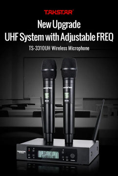Microfonos Inalambricos Doble Takstar Ts3310 100mt 100ch Uhf Negro