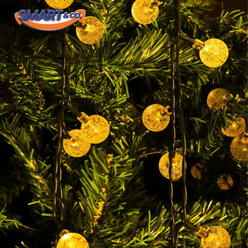 Luces Navideñas 50 Led Globos Solar Navidad Guirnalda 8 Modo Amarillo Cálido