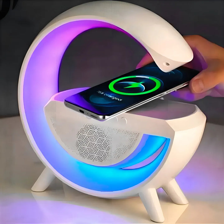 Parlante BT2301 Led Wireless Charging Speaker portátil con bluetooth blanca
