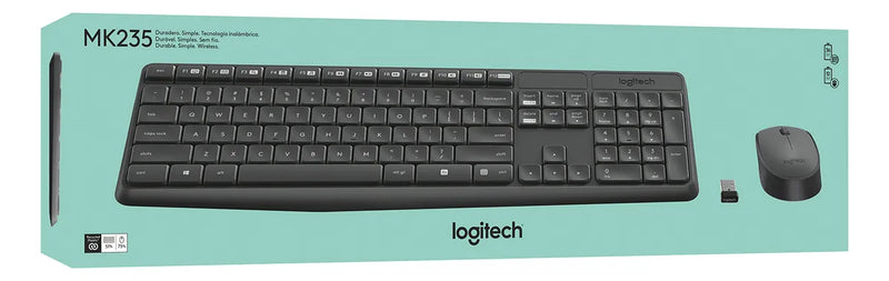 Combo Teclado Y Mouse Logitech Mk235 Inalámbrico Negro Negro Pizarra