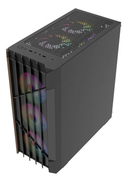 Caja Gabinete Gamer Iceberg Wood Core Argb 6 Ventiladores Negro