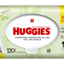 120 Toallitas Húmedas Huggies Aloe Vera / Vit E Piel Saludab