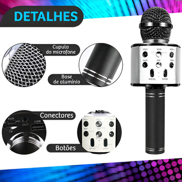 Micrófono de karaoke Bluetooth recargable inalámbrico plateado