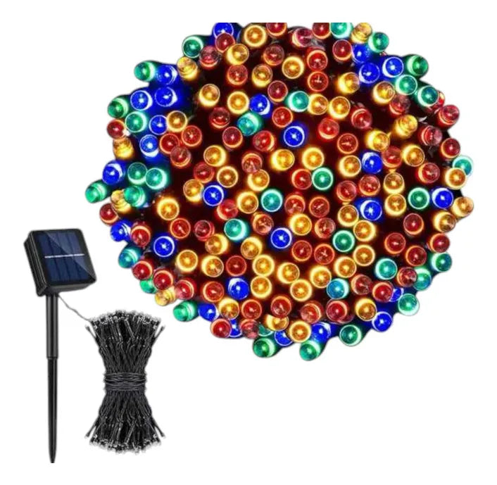 Luz Led Solar Con 100 Bombillas Rgb Decorativa Navideña Negro