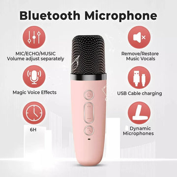 Parlante Karaoke Portátil Mini Con Micrófono Inalámbrico Bt Color Rosa