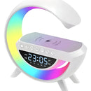 Parlante Bluetooth Con Luz Rgb Y Carga Inalámbrica + Reloj Blanco