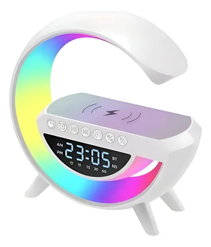 Parlante Bluetooth Con Luz Rgb Y Carga Inalámbrica + Reloj Blanco