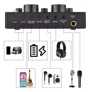 Tarjeta De Sonido V8 Interfaz Consola De Audio Grabación Negro