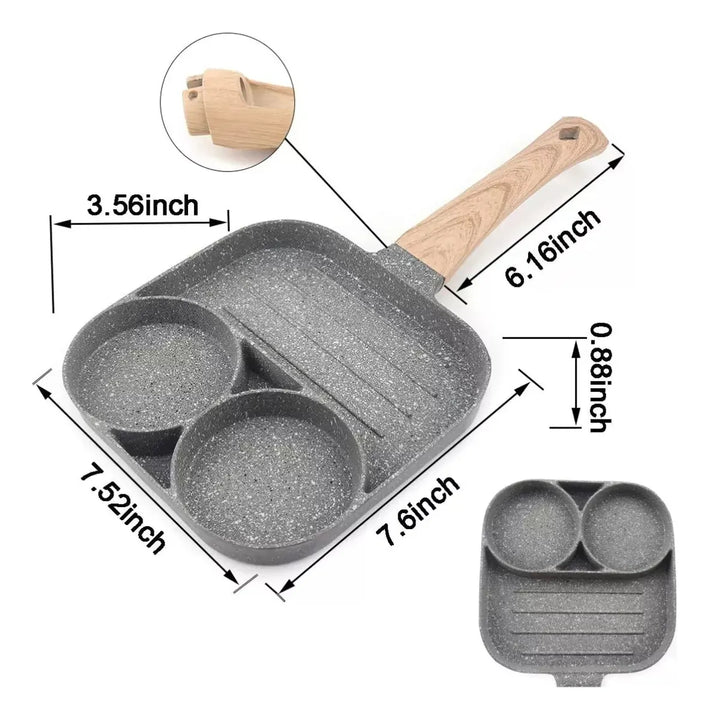Sarten Antiadherente 3 Puestos Cocina Huevos Arepas Gris