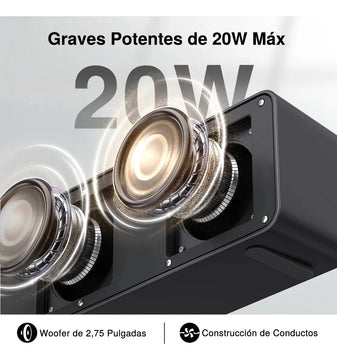 Bocina Bluetooth 1hora 20w Potente Con Bajos Profundos Negro