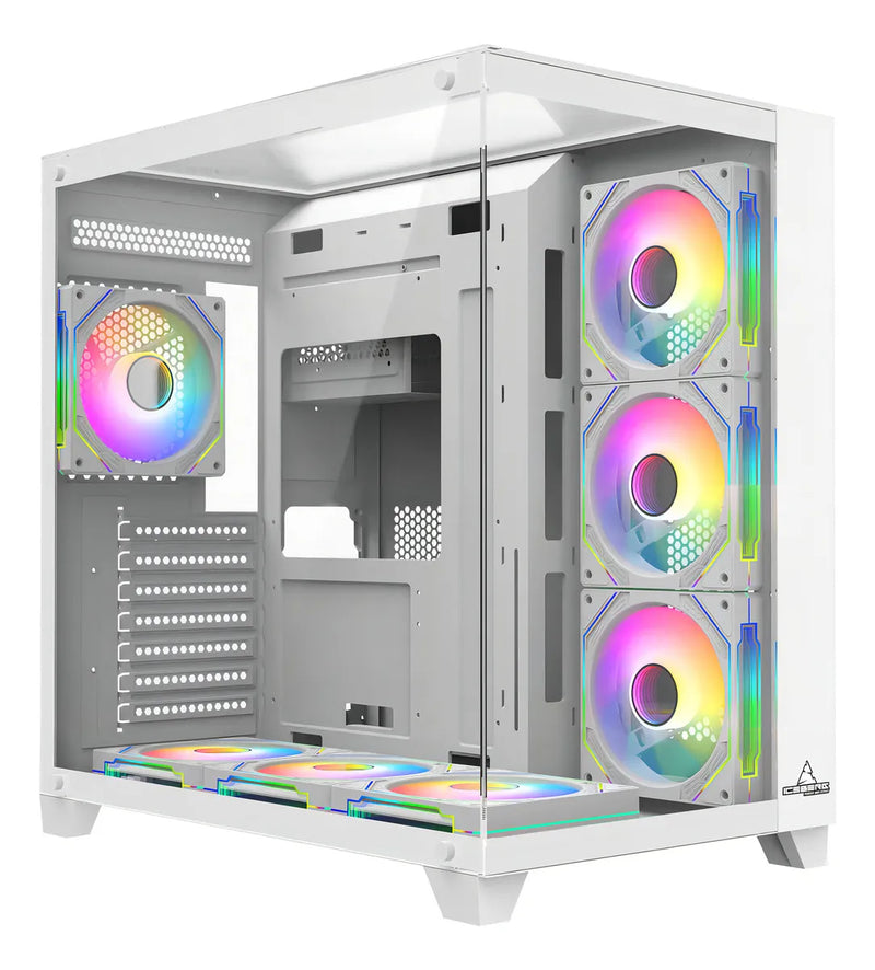 Caja Gabinete Gamer Iceberg Crystal Cube Xl 7x Fans Argb Color Blanco