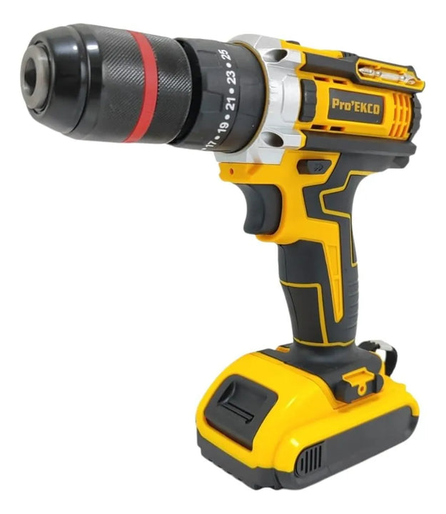 Taladro Inalámbrico Percutor 1/2 Kit Accesorios Amarillo
