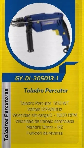 Taladro Percutor Goodyear 500w Gy-di-305013-1 Azul 60 Mhz