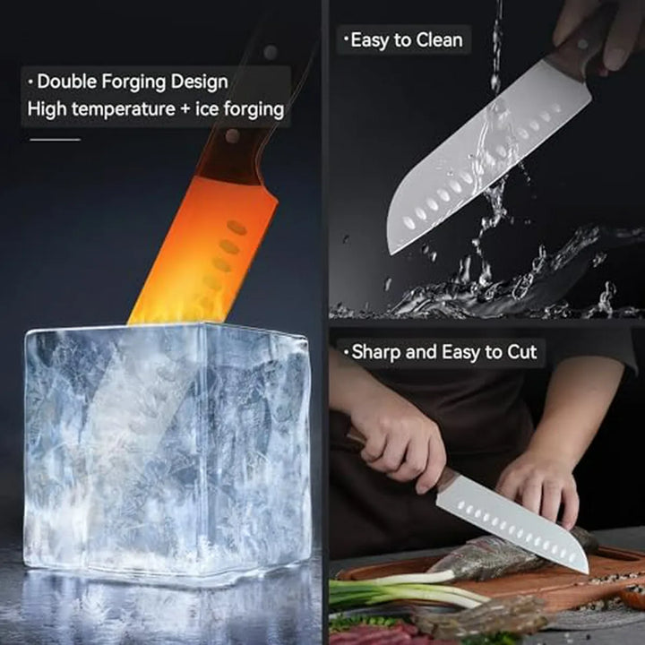 Cuchillo Santoku 7 Pulgadas, Acero Inoxidable, Ultra Afilado