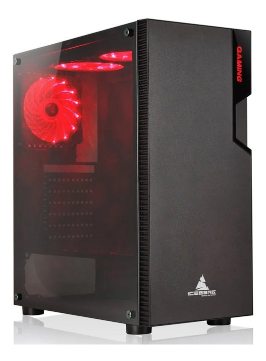 Chasis Iceberg Glacius V2 Vidrio Templado Color+ 1 Fan Rojo Negro