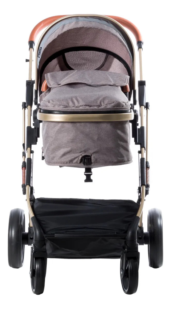 Coche Bebé Moises Plegable Ebaby Color Beige Chasis Dorado