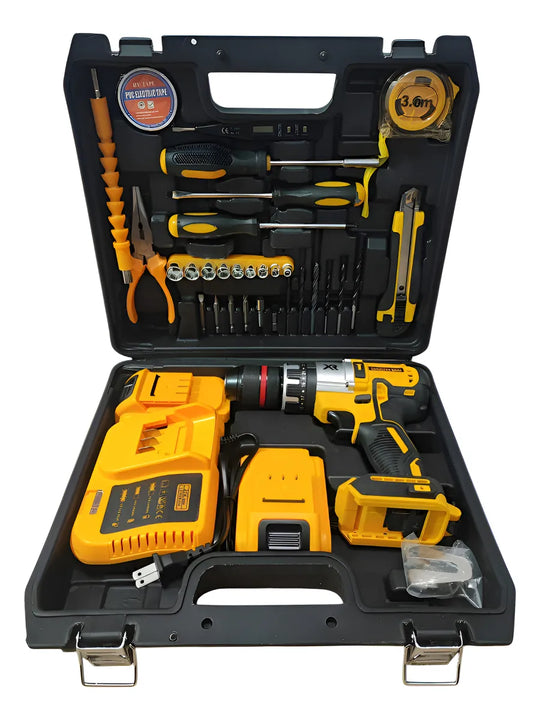 Taladro Inalámbrico 21v Atornillador Percutor 2 Baterias Amarillo 50/60